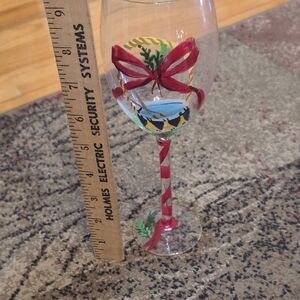 Festive Hand-Painted Wine Glass with Red Bow